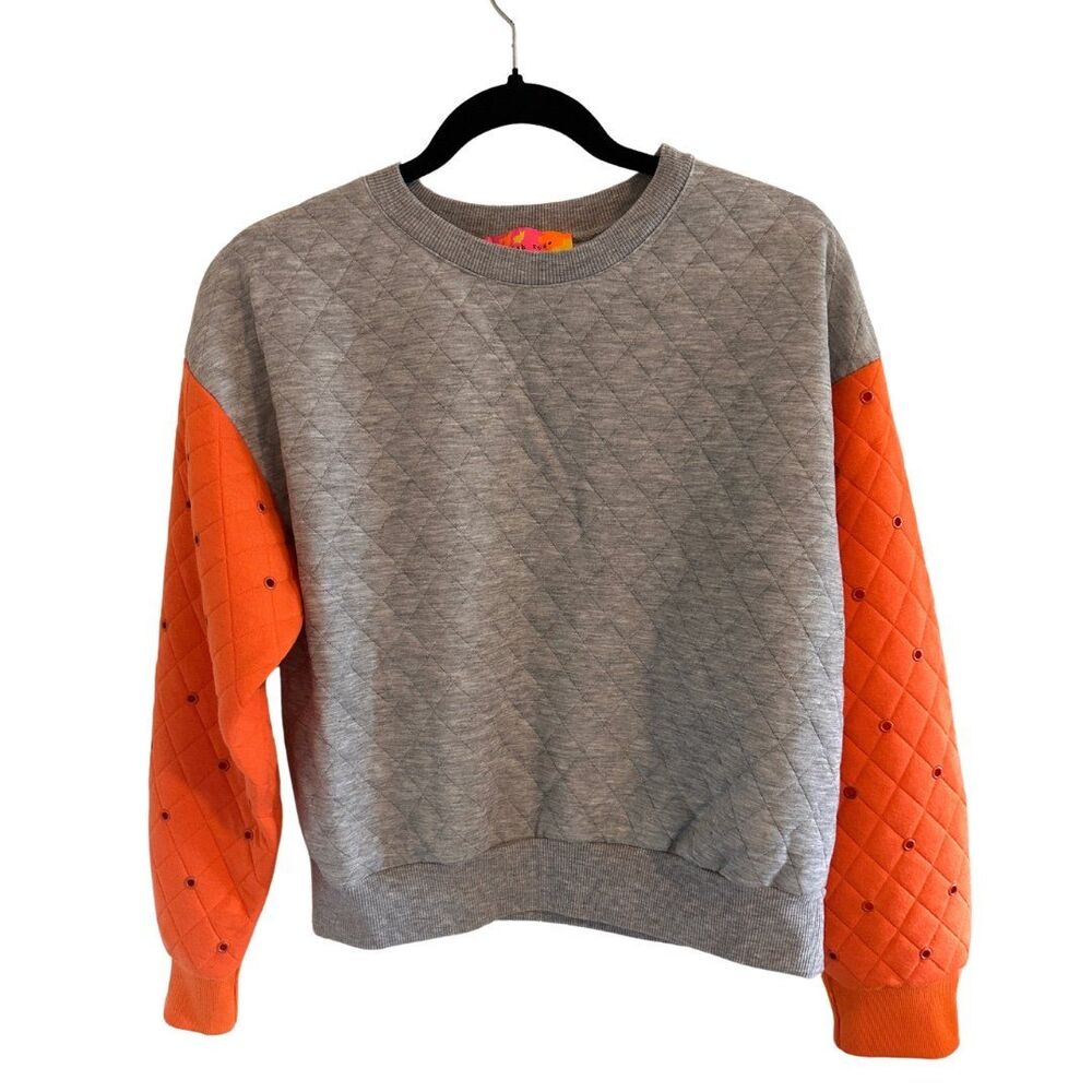 English Rose Quilted‎ Sweatshirt Grey and Orange Size Small NWOT